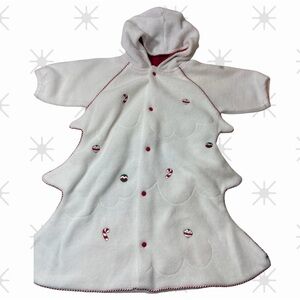 LITTLE ME INFANT ONE SIZE ✨ White and Red Hooded Christmas tree fleece outfit